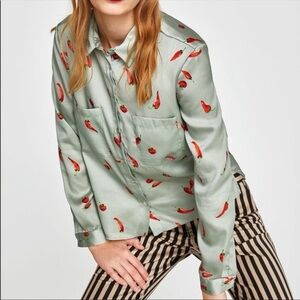 ZARA BLOUSE UNIQUE CHILE PEPPER DESIGN. SIZE Small